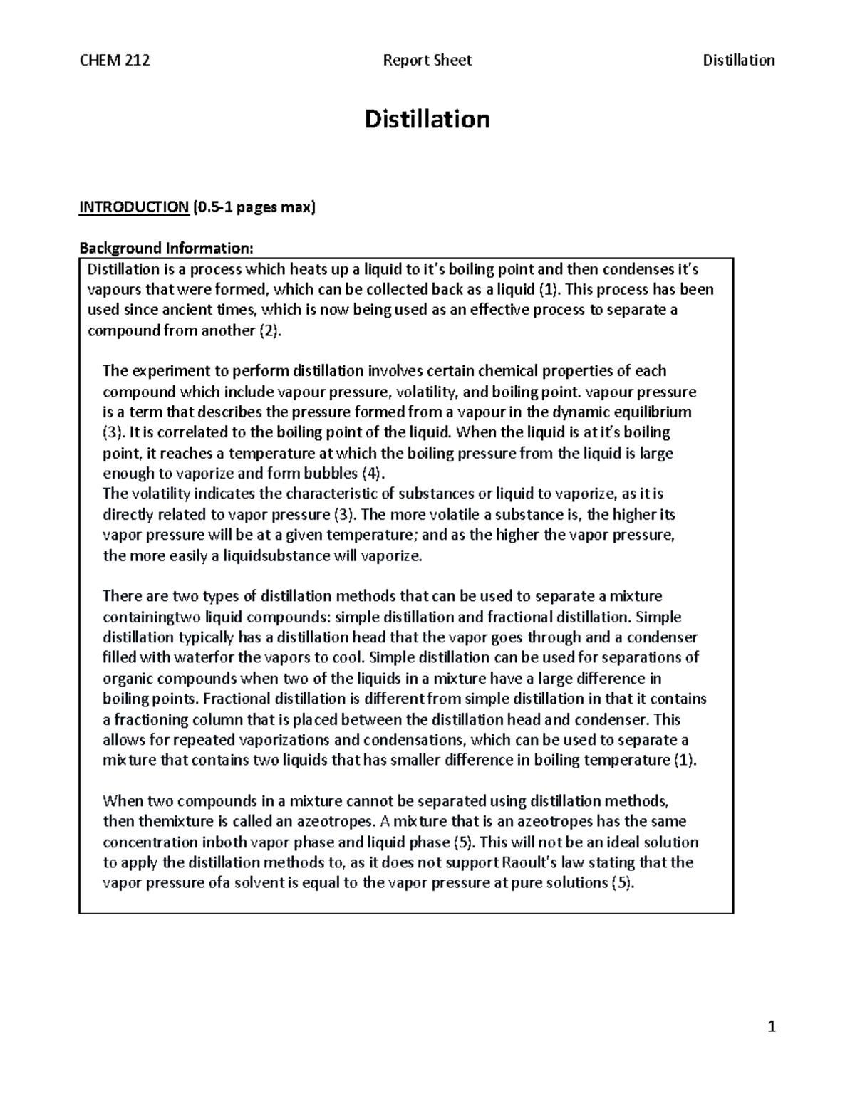 212-lap Report Distilation - Distillation INTRODUCTION (0-1 Pages Max ...