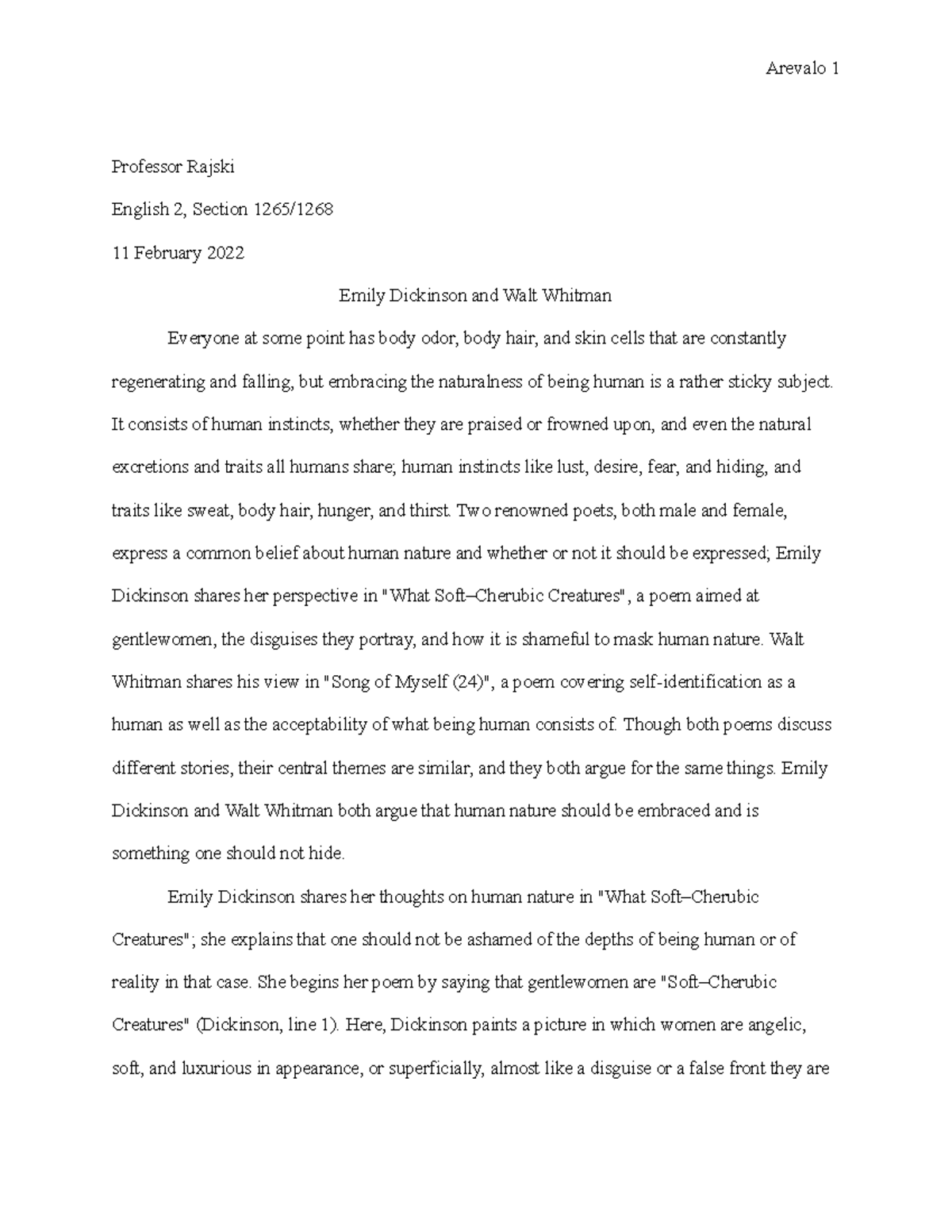 walt whitman vs emily dickinson essay