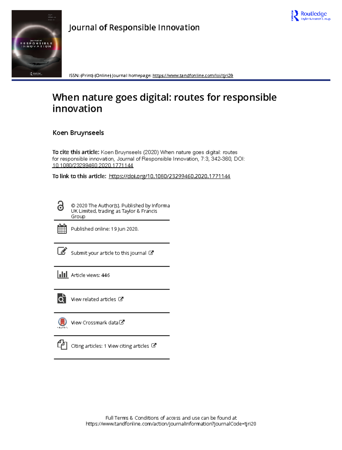 When nature goes digital routes for responsible innovation - 1080/ ...