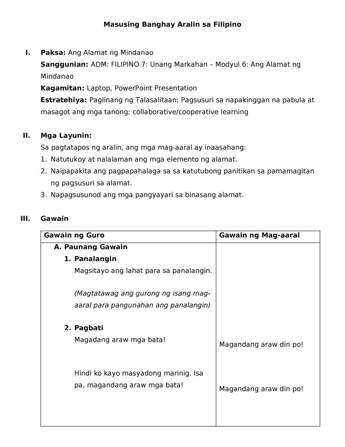 Lesson-Plan-Alamat - alamat - Masusing Banghay Aralin sa Filipino I ...