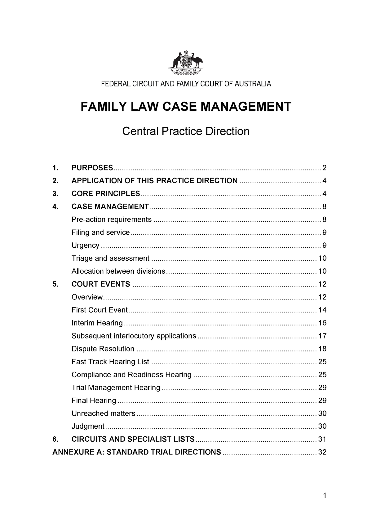 Central Practice Direction Family Law Case Management (FAMCPD