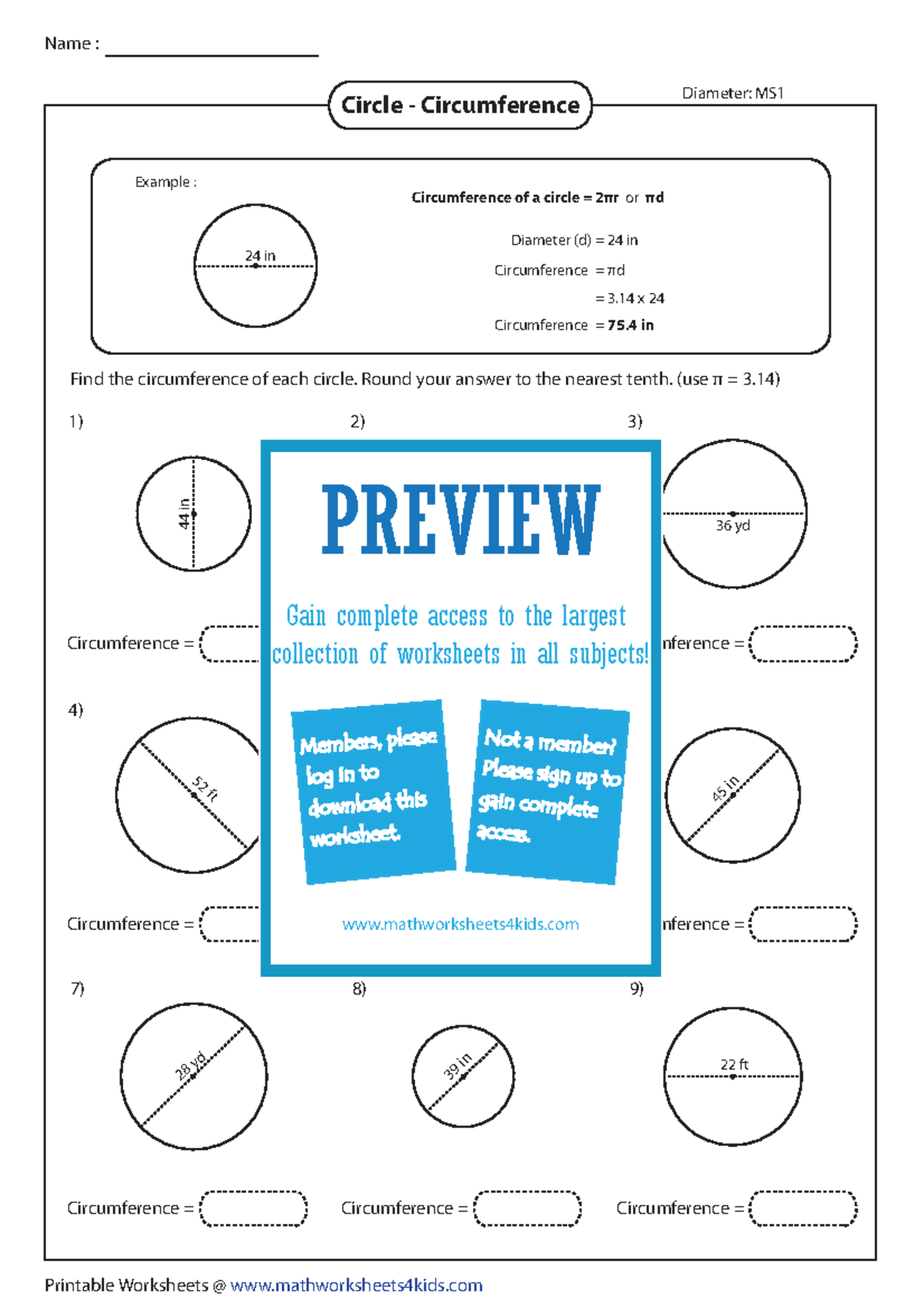 Circumference diameter medium 1 - Printable Worksheets ...