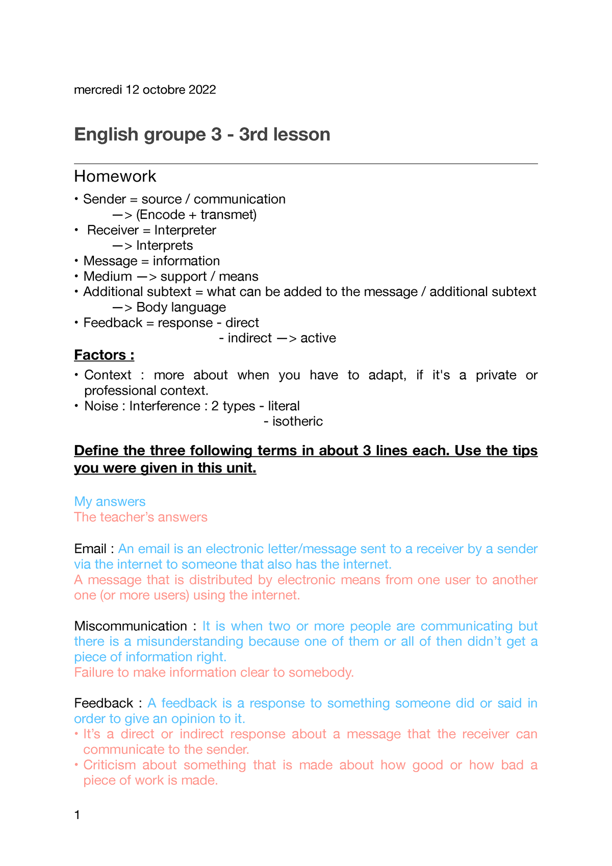 homework en anglais traduction