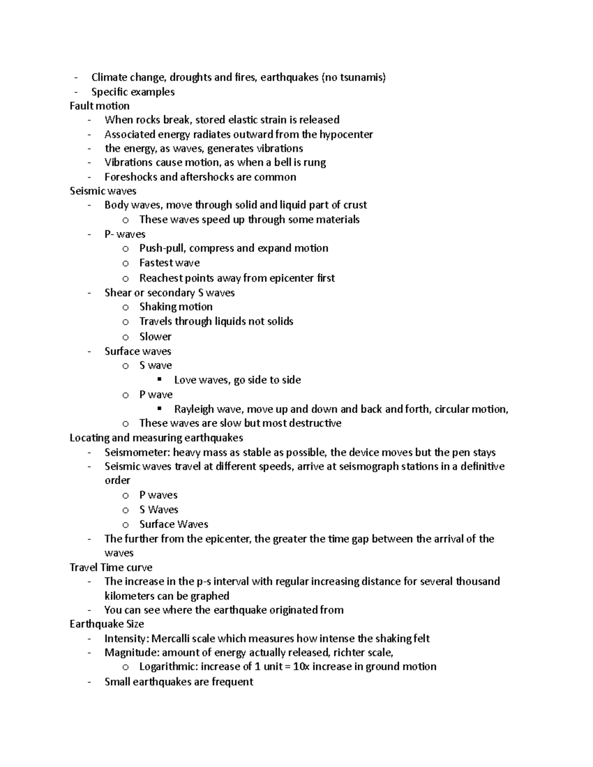 Natural Disasters Notes- Earthquakes - Climate Change, Droughts And ...