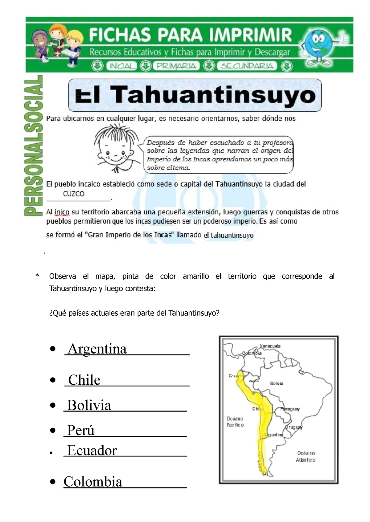 Avance Del Tahuantinsuyo-naydelyn - . Observa El Mapa, Pinta De Color ...