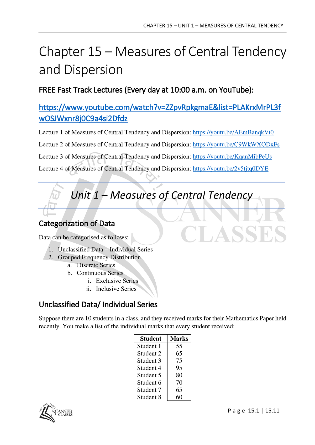 Measures Of Central Tendency Pdf Notes