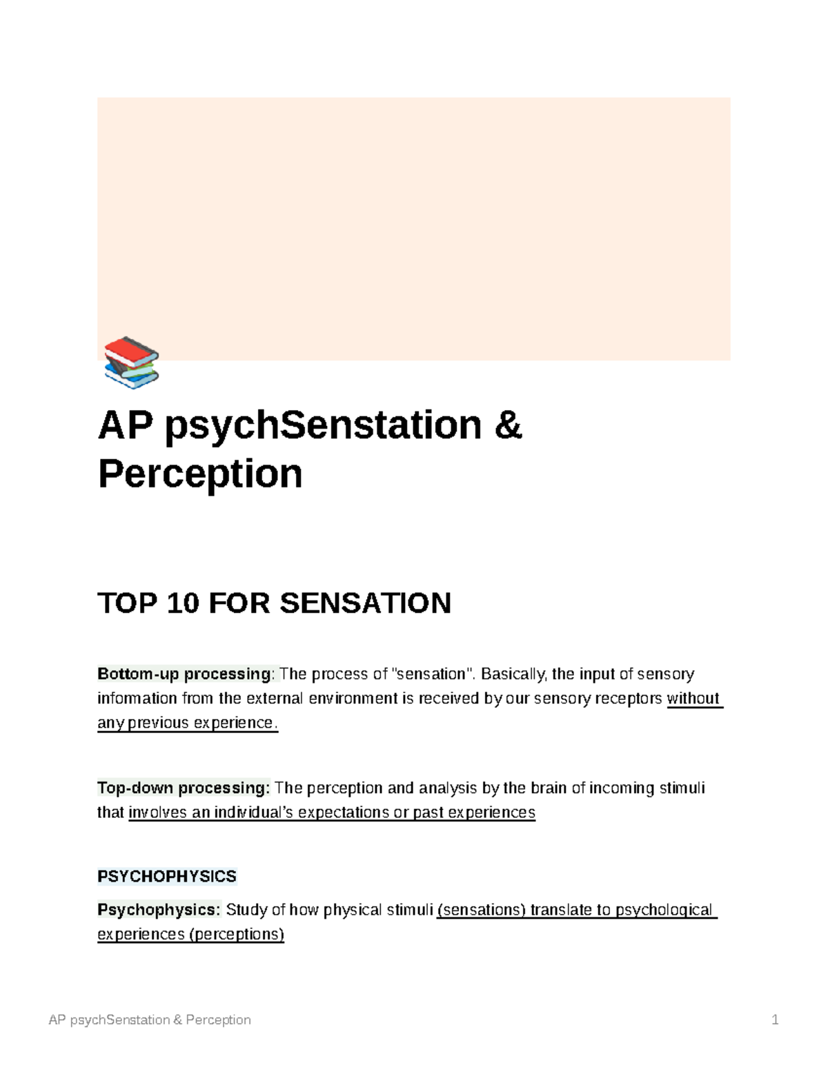 AP Psych Sensation and Perception È AP psychSenstation & Perception