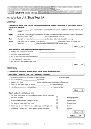 Sol3e Int U0 Short Test 2a - Solutions Third Edition Intermediate Tests ...