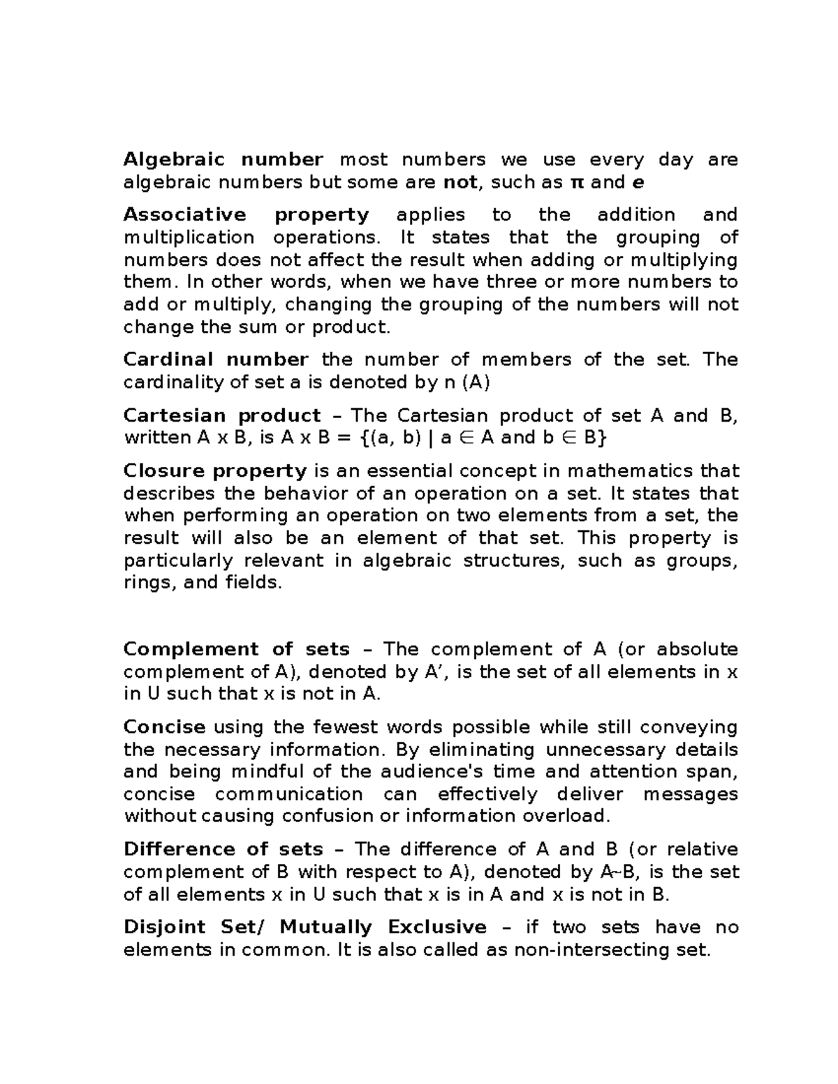 MMW MINI Dictionary - COPY NOTES - Algebraic number most numbers we use ...