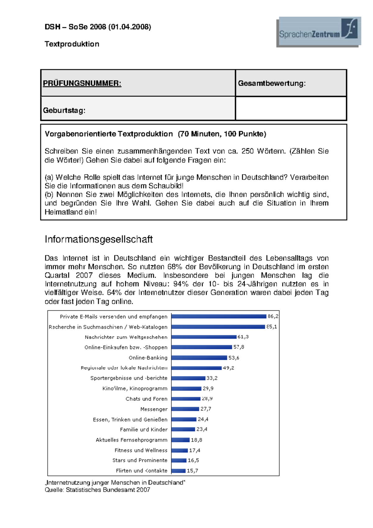 (SS 2008) Übungen Textproduktion - DSH SoSe 2008 (01.04) Textproduktion