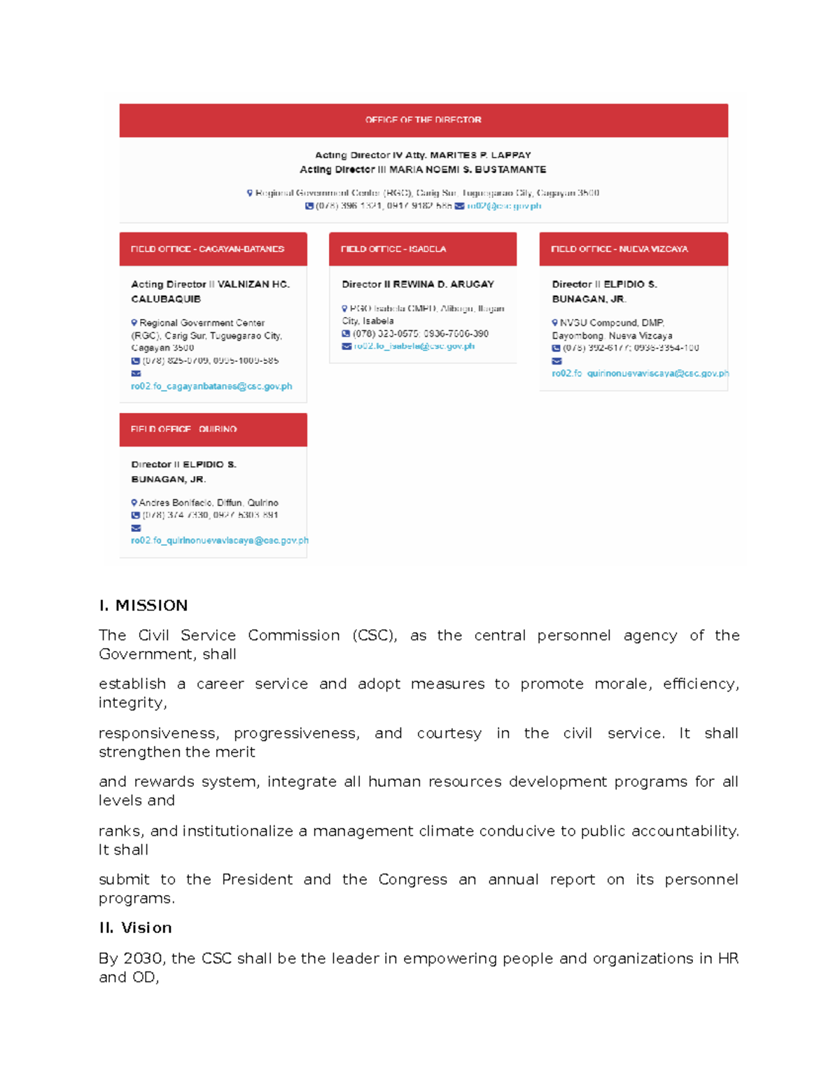 Gilbert-CSC-Organization - I. MISSION The Civil Service Commission (CSC ...