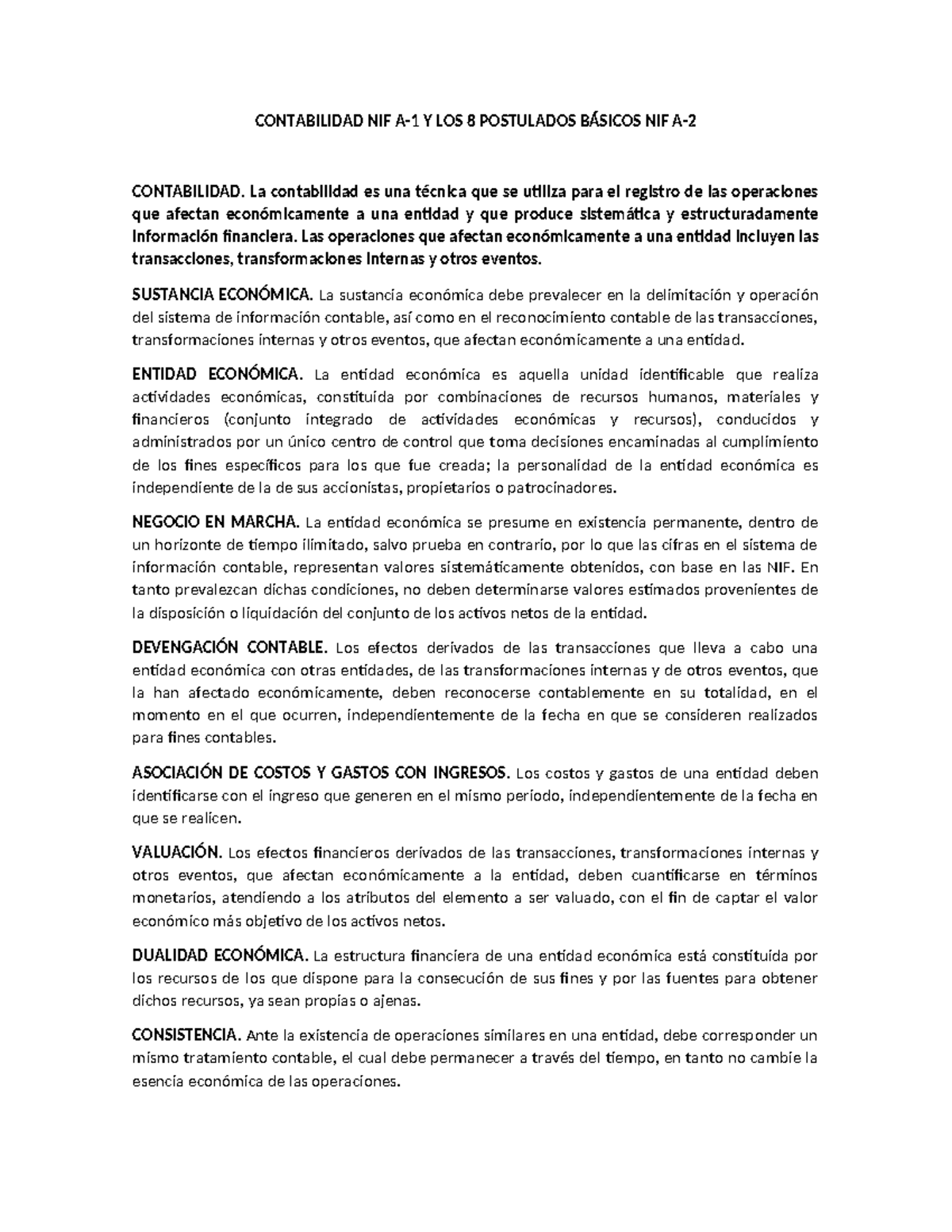 Contabilidad Y Postulados Básicos - CONTABILIDAD NIF A-1 Y LOS 8 ...