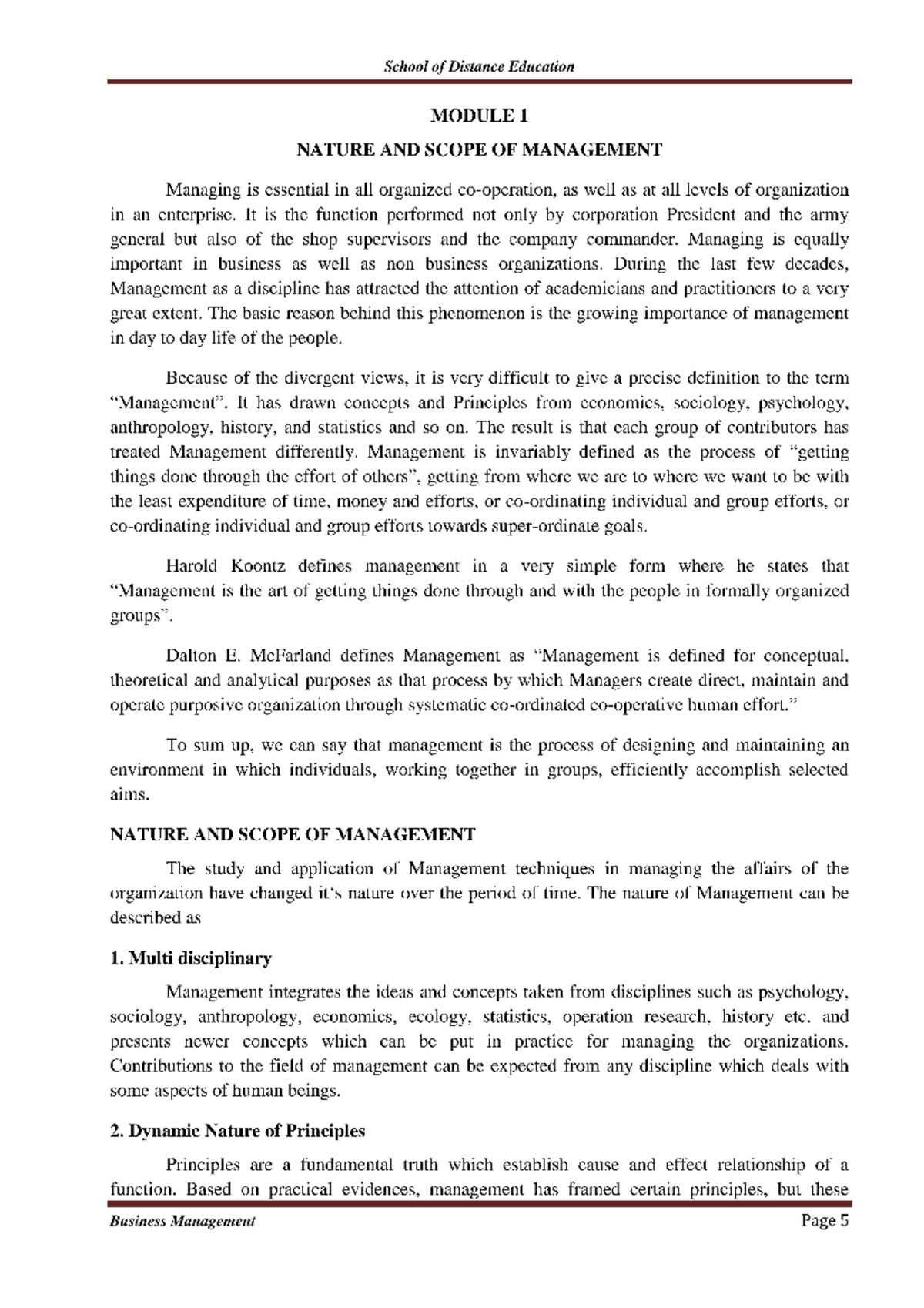 Nature and scope of management - School of Distance Education MODULE 1 ...