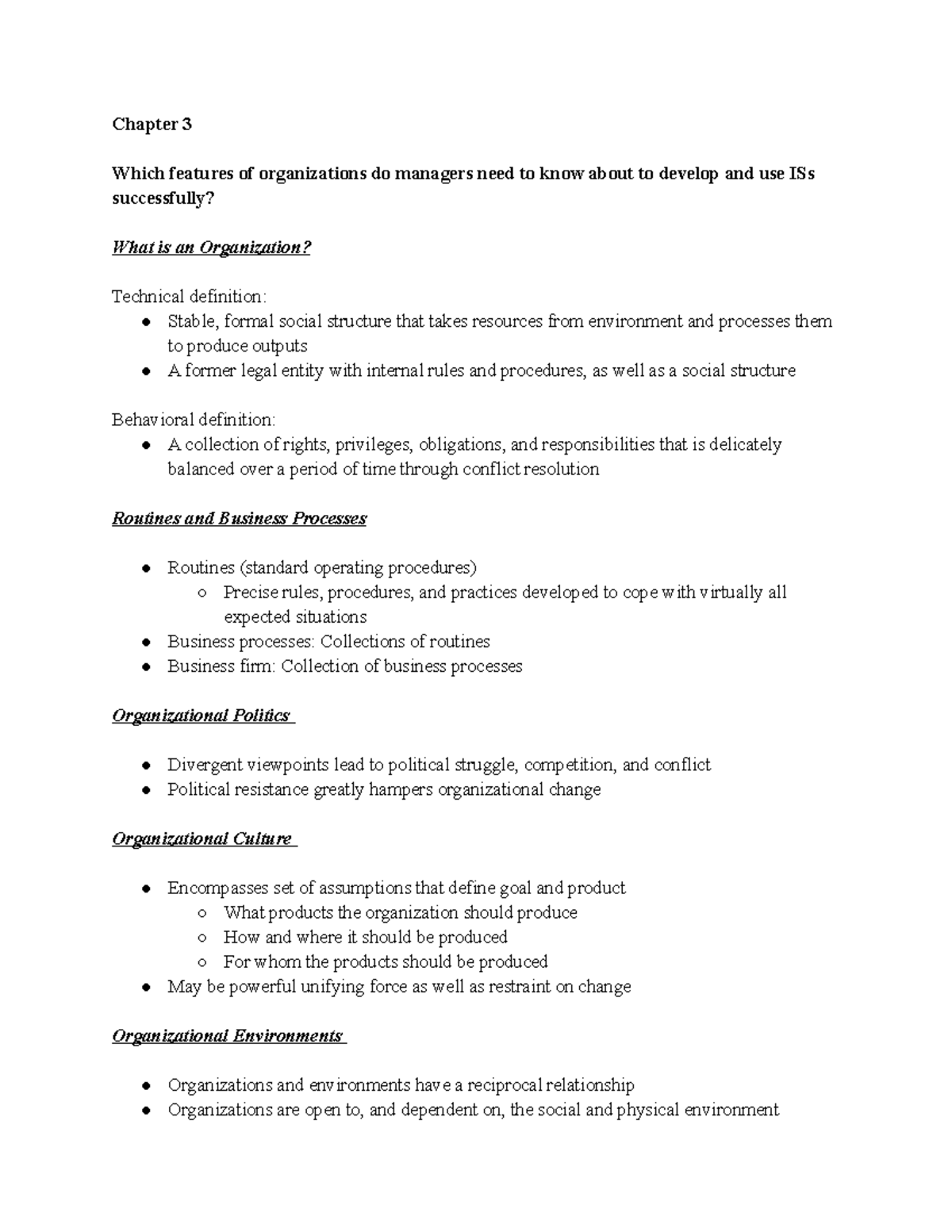 Chapter 3 - Class Notes - Chapter 3 Which Features Of Organizations Do ...