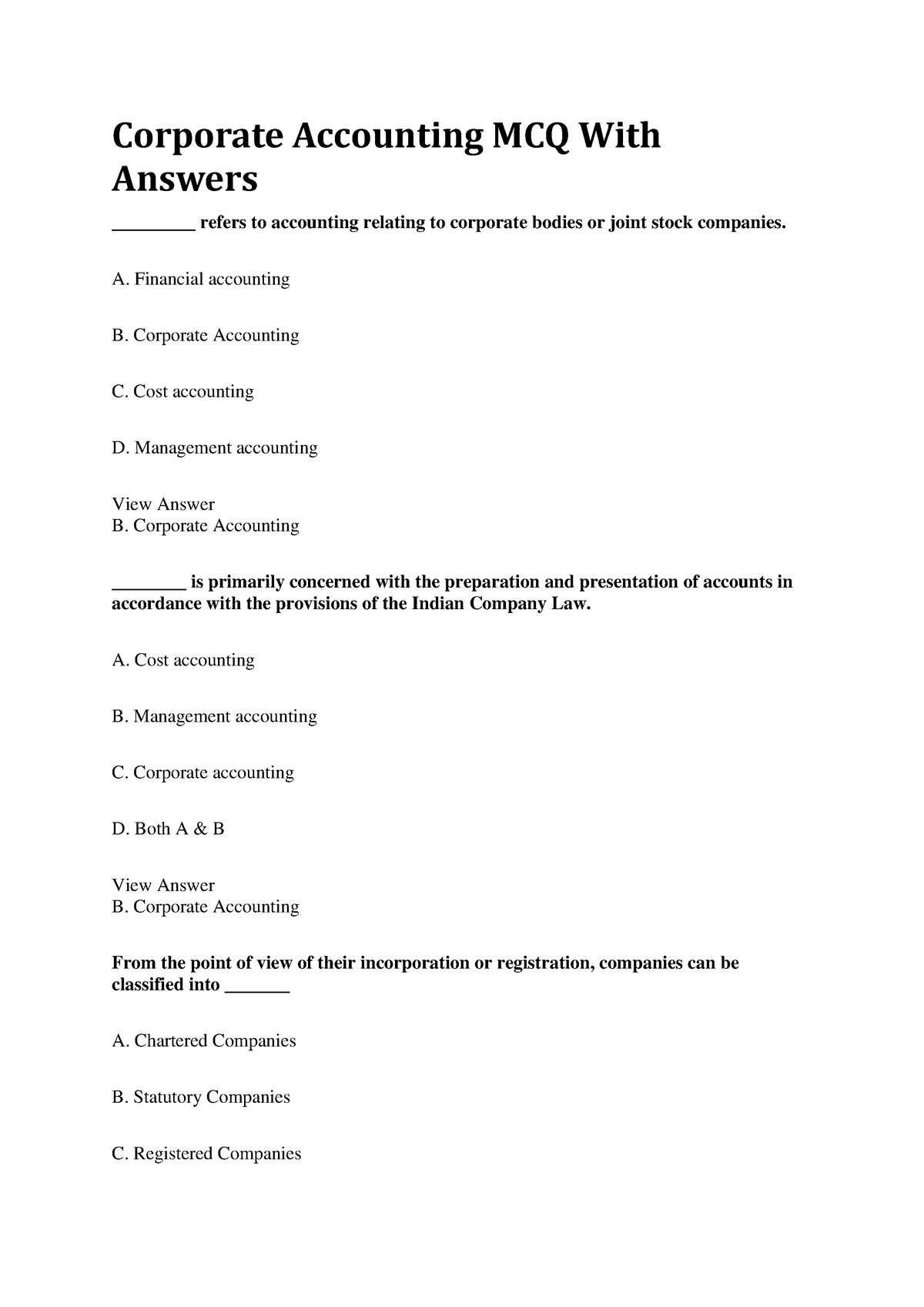 Corporate Accounting MCQ With Answers - Corporate Accounting MCQ With ...