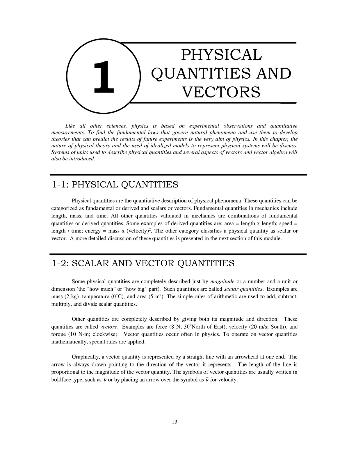 Module 1 N A PHYSICAL QUANTITIES AND VECTORS Like All Other