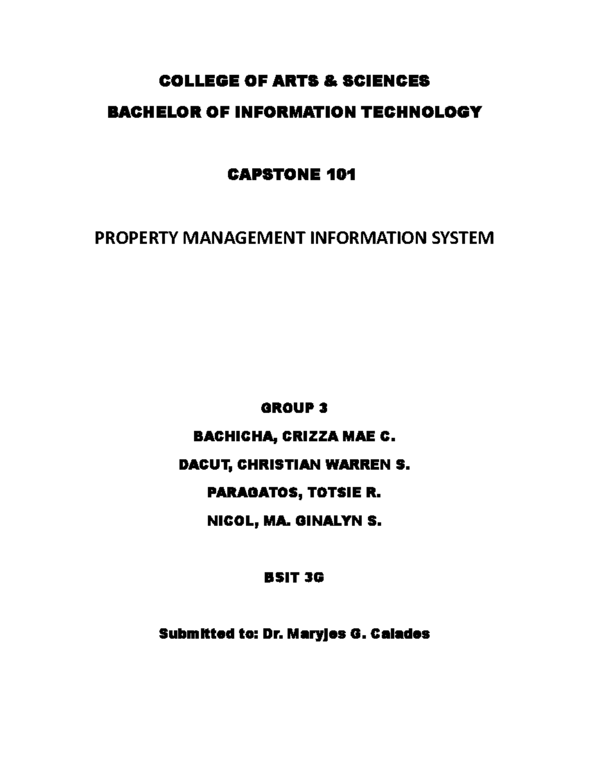 Property Management Information System Application COLLEGE OF ARTS & SCIENCES BACHELOR OF