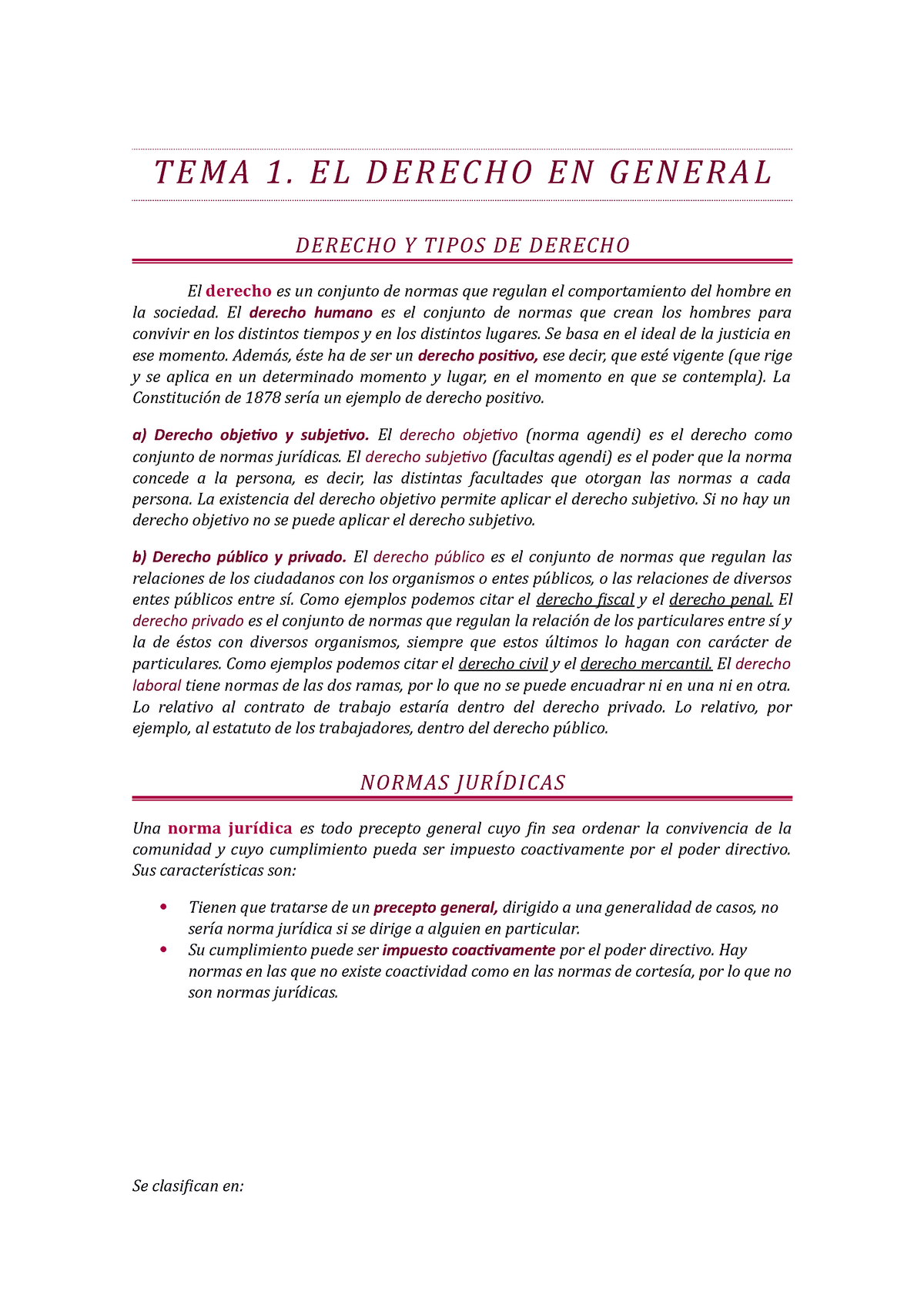 Tema 1 Derecho En General - TEMA 1. EL DERECHO EN GENERAL DERECHO Y ...