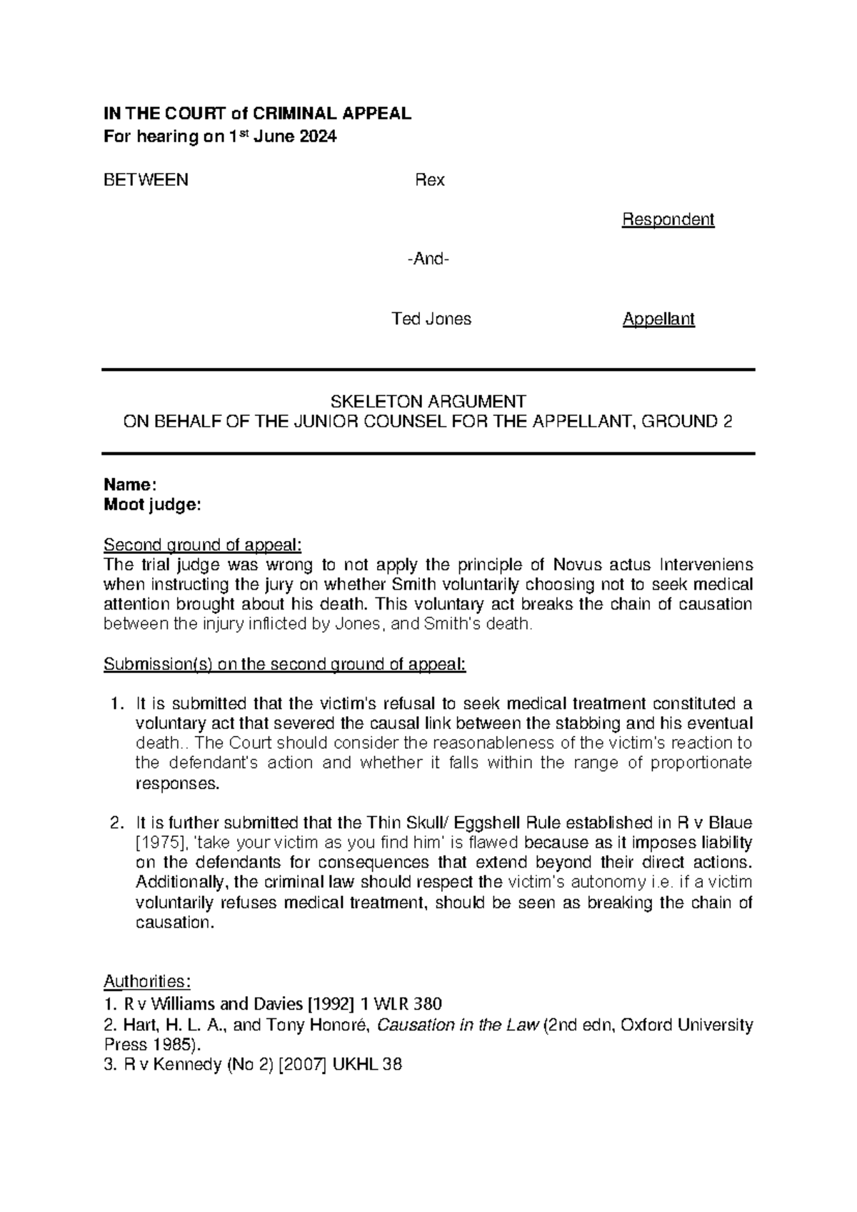 Skeleton proformaupload - IN THE COURT of CRIMINAL APPEAL For hearing ...