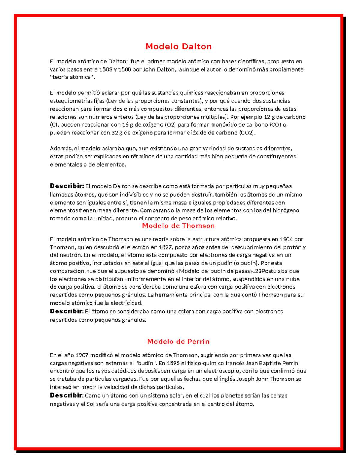 Actividad 2. Teoría Atómica - Modelo Dalton El modelo atómico de ...