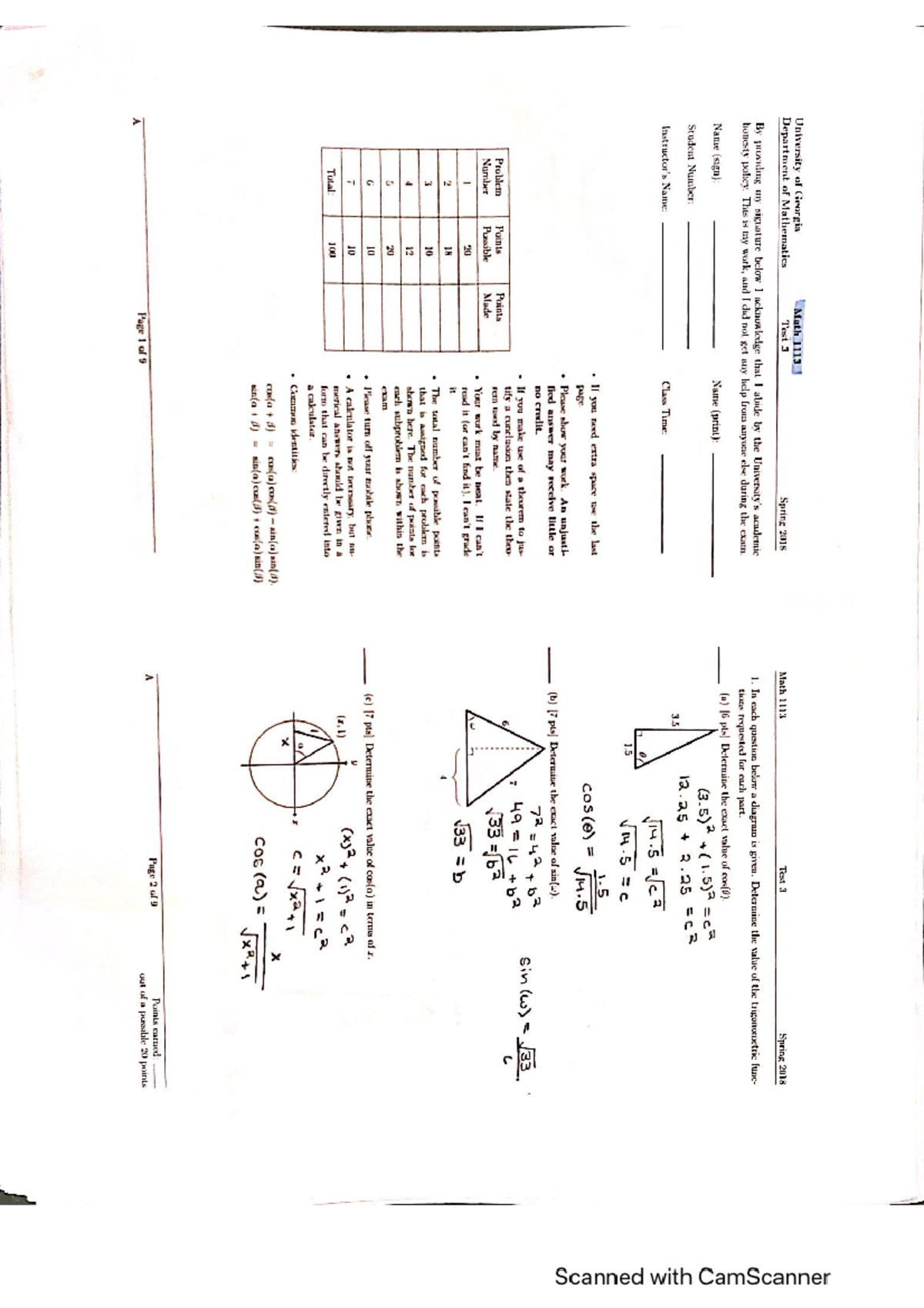 Precalc exam 3 2018 Real course exam used for practice material with