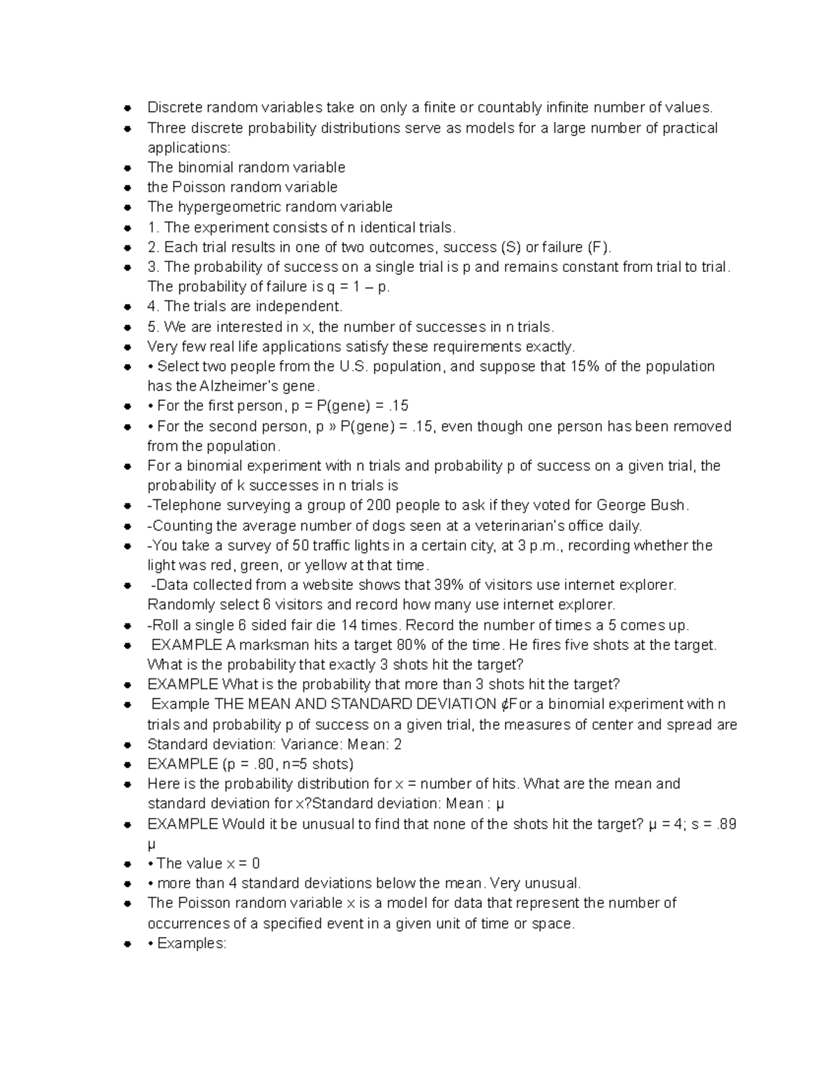Ch4 - study these to understand ch 4 stats - Discrete random variables ...