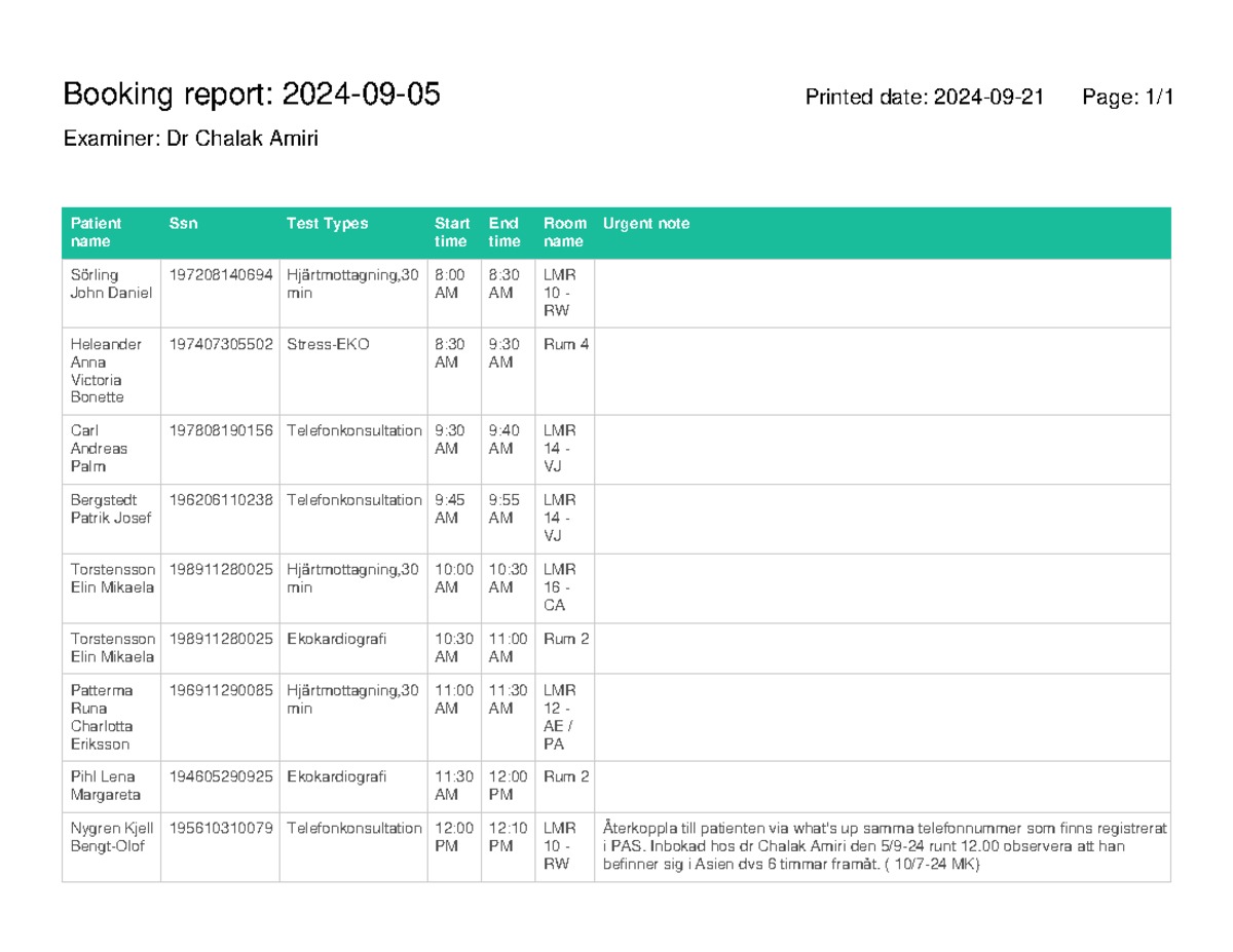 Booking Report - fdffd - Booking report: 2024-09-05 Printed date: 2024 ...