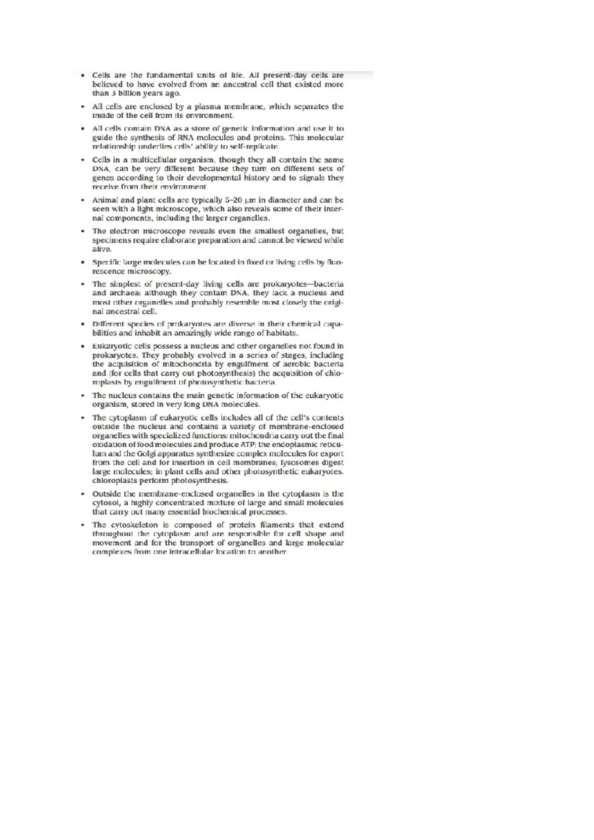 Chp 1 - end of chapter textbook summary - Essential Cell Biology ...