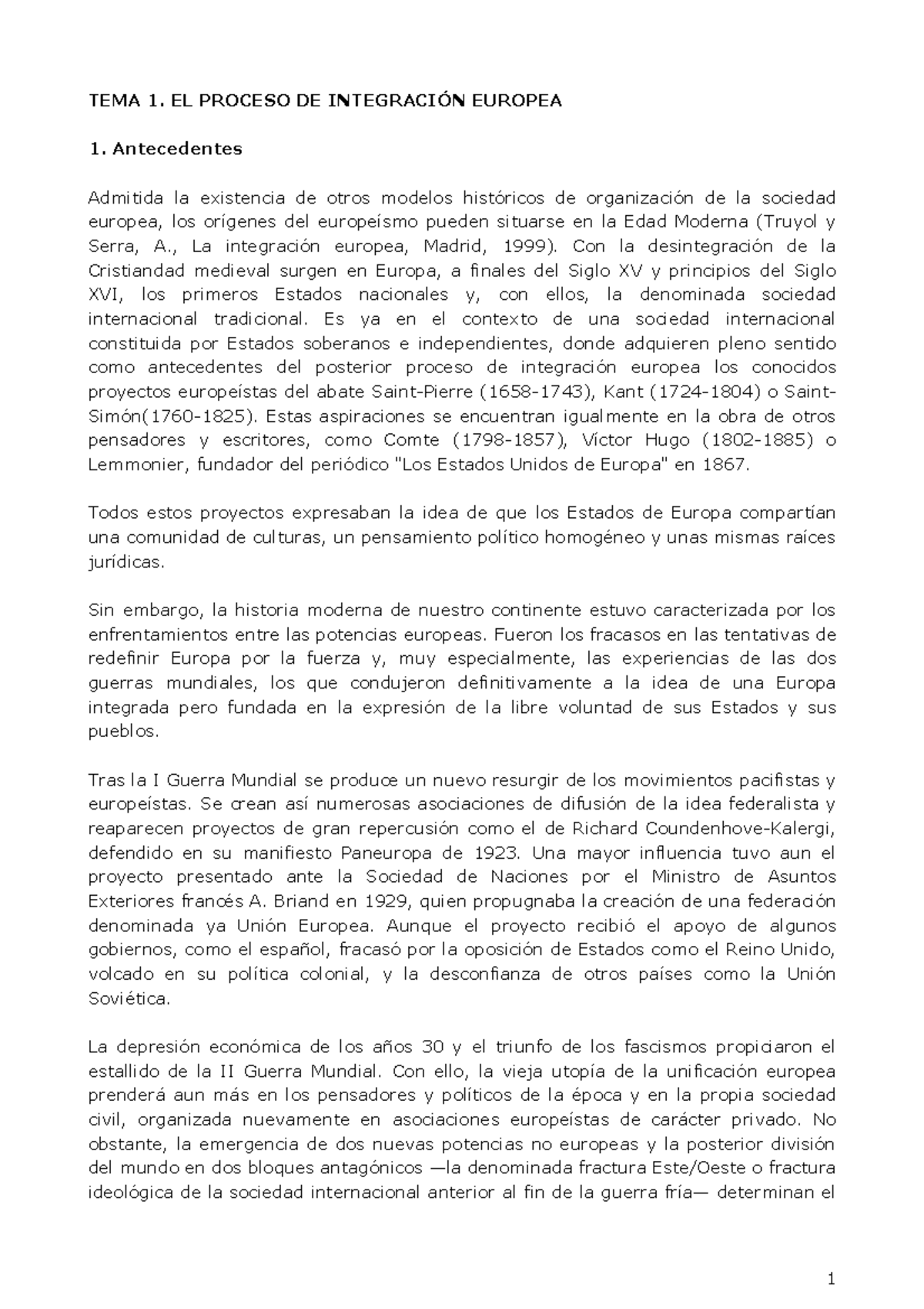 Apuntes Instituciones de la Union Europea - TEMA 1. EL PROCESO DE ...