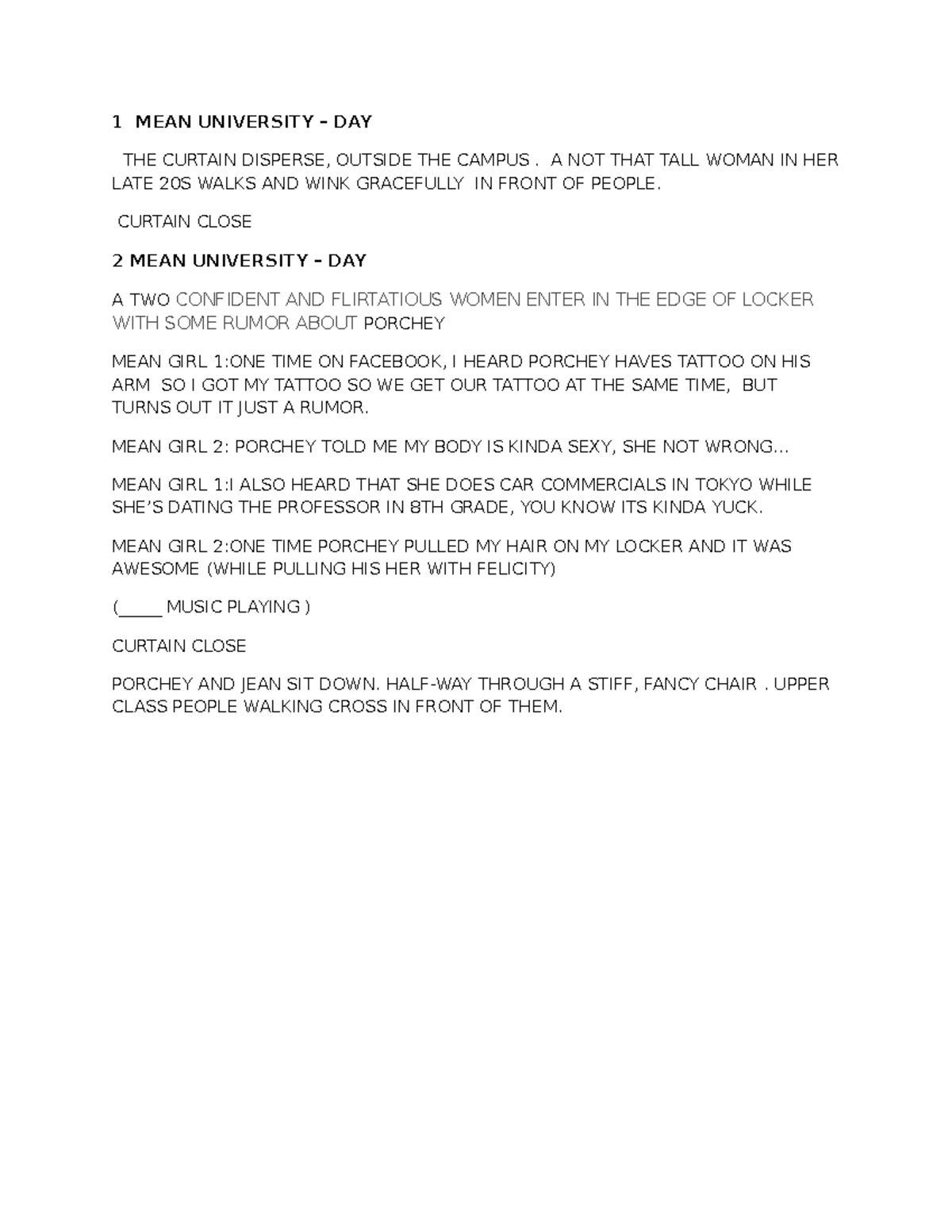 ONE ACT PLAY ' - script - 1 MEAN UNIVERSITY – DAY THE CURTAIN DISPERSE ...