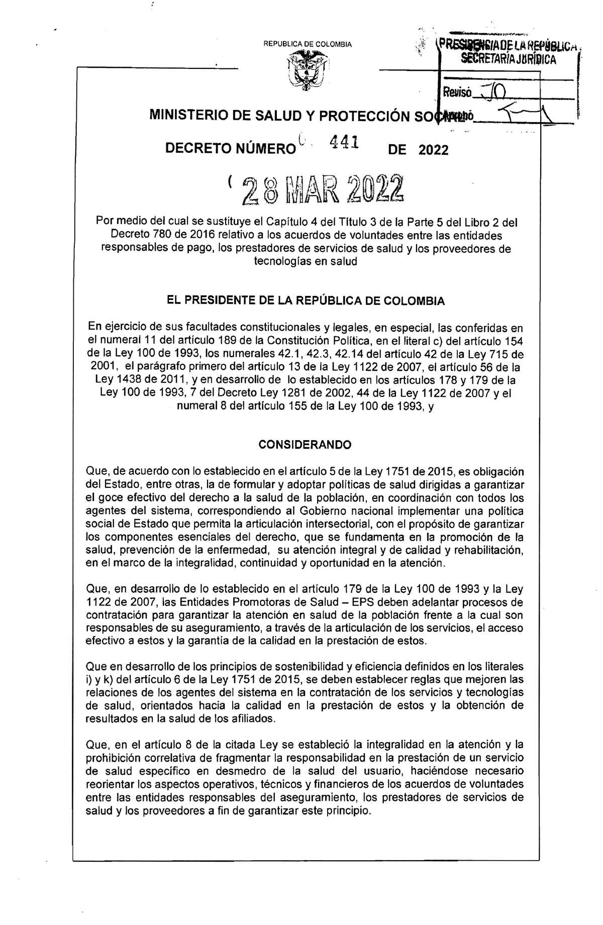 Decreto 441 DEL 28 DE Marzo DE 2022 - Administrativo - SENA - Studocu