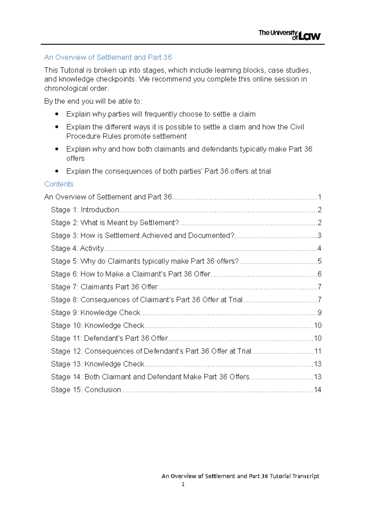 An Overview of Settlement and Part 36 Transcript - An Overview of ...