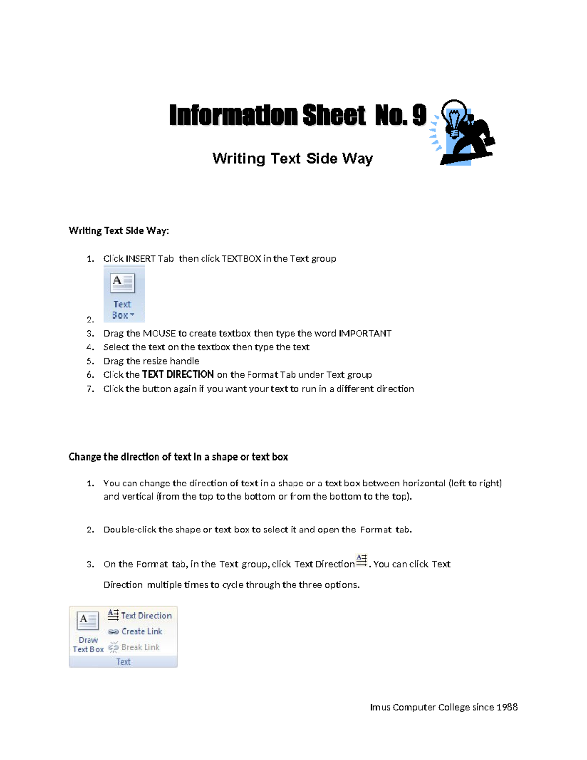 Info 9 Finals A - Writing Text Side Way Writing Text Side Way: 1. Click ...