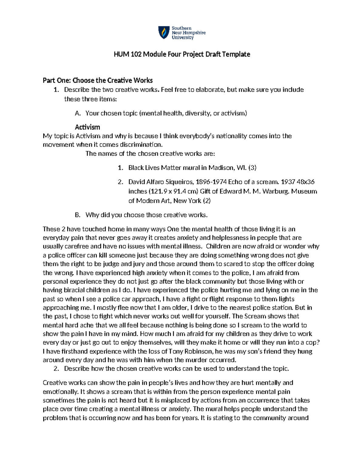 HUM 102 Module Four Project Draft Template Completed - HUM 102 Module ...
