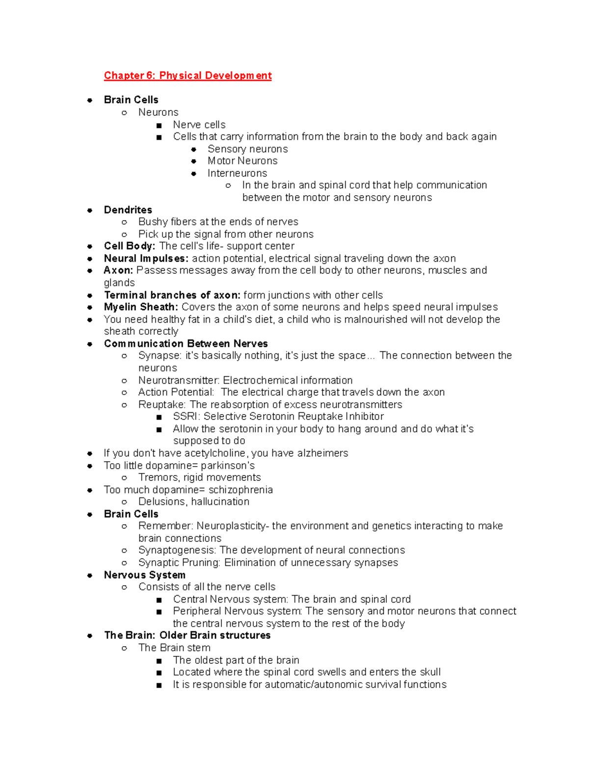 PSY320 Chapter 6 - Chapter 6: Physical Development Brain Cells Neurons ...