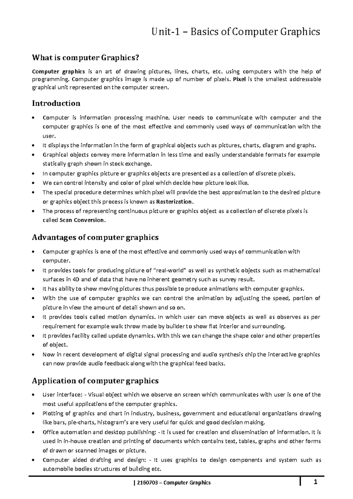3150712 Computer Graphics-Notes PDF-Unit-1 - What is computer Graphics ...