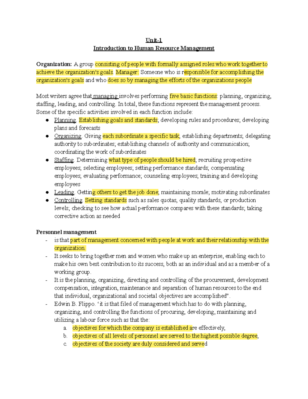 HRM Notes Full - Unit- Introduction to Human Resource Management ...