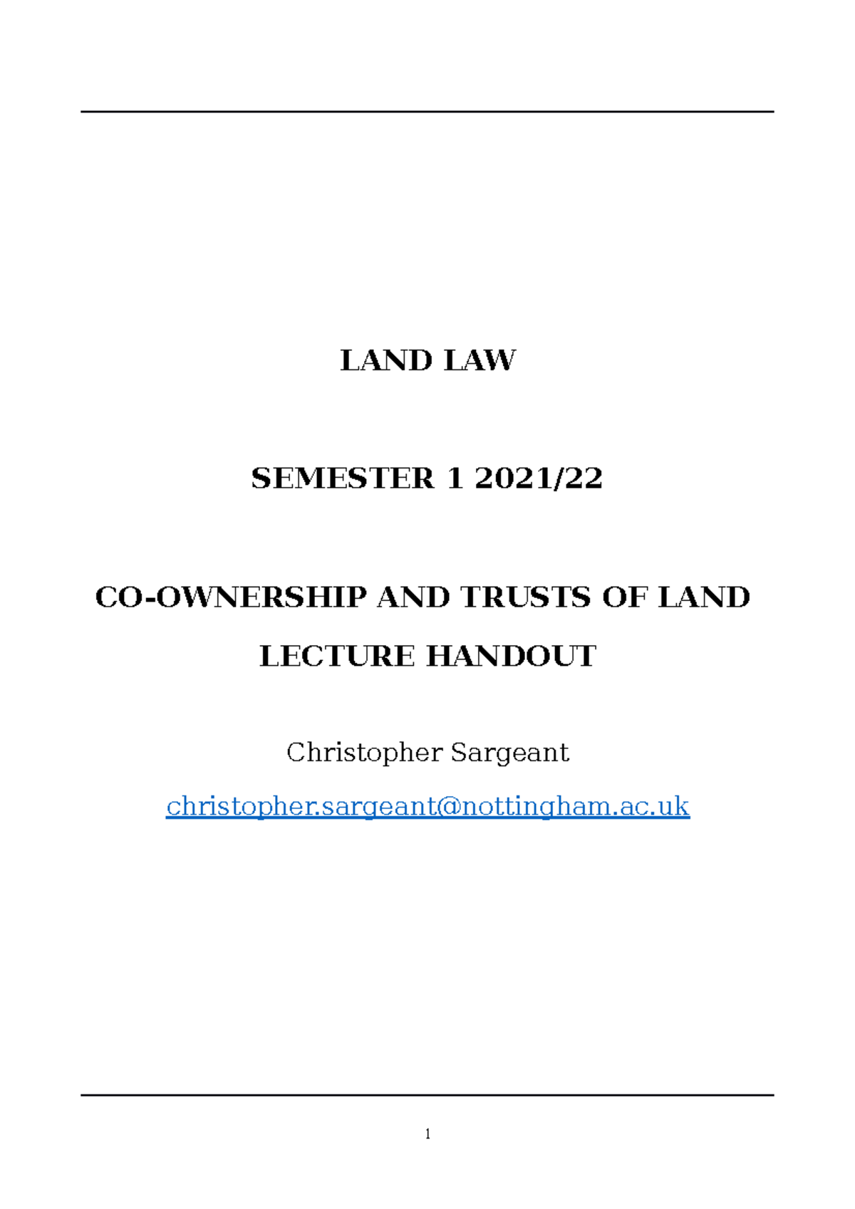 Co-ownership and Trusts of Land Lecture Handout 2021-22 (Topic 3) 1 ...