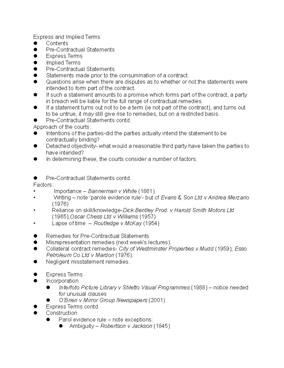 Express And Implied Terms - Express And Implied Terms Contents Pre ...