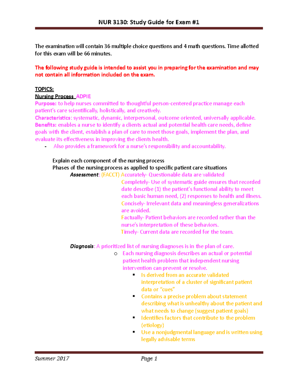 Foundations Exam 1 Review The examination will contain 36 multiple
