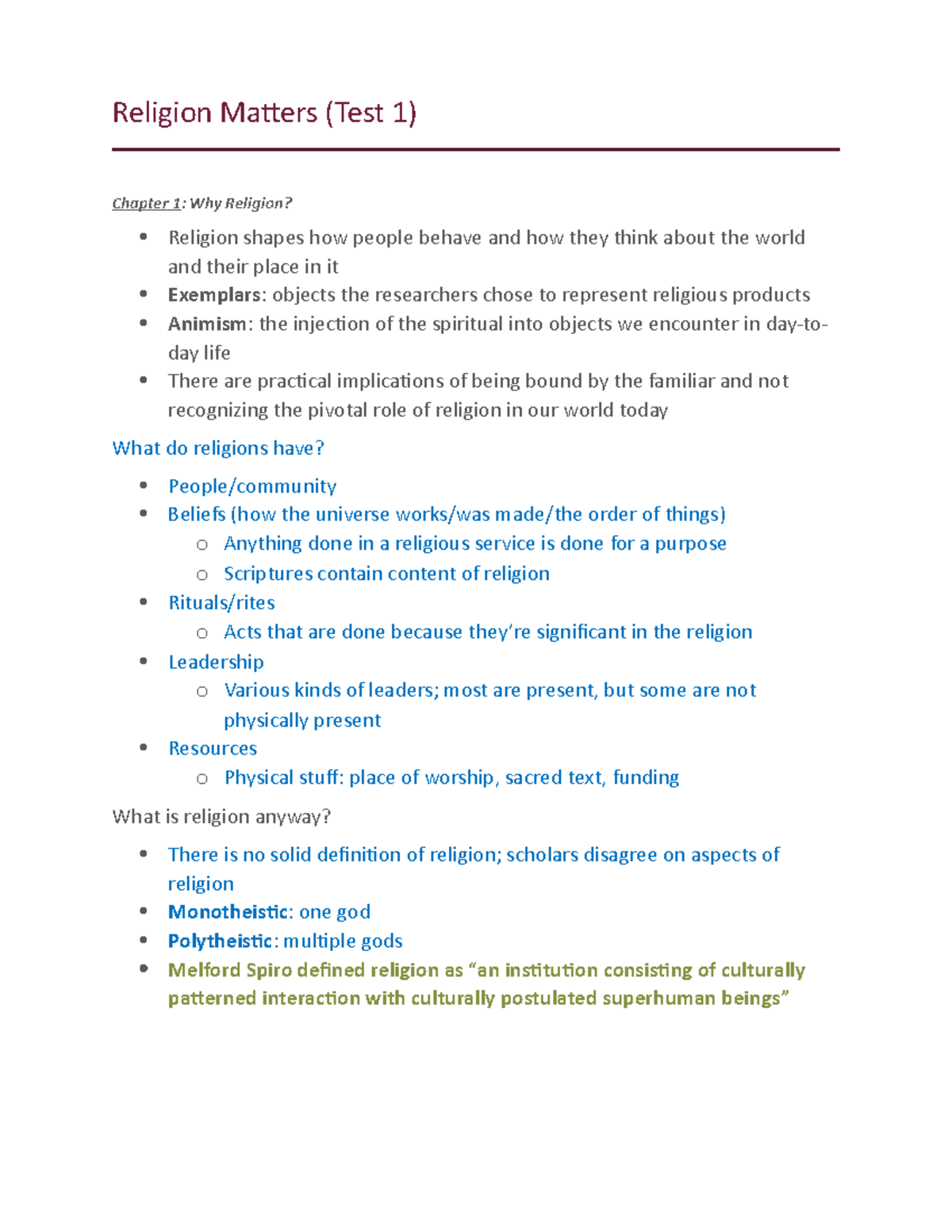 Religion Matters Unit 1 - Religion Matters (Test 1) Chapter 1: Why ...