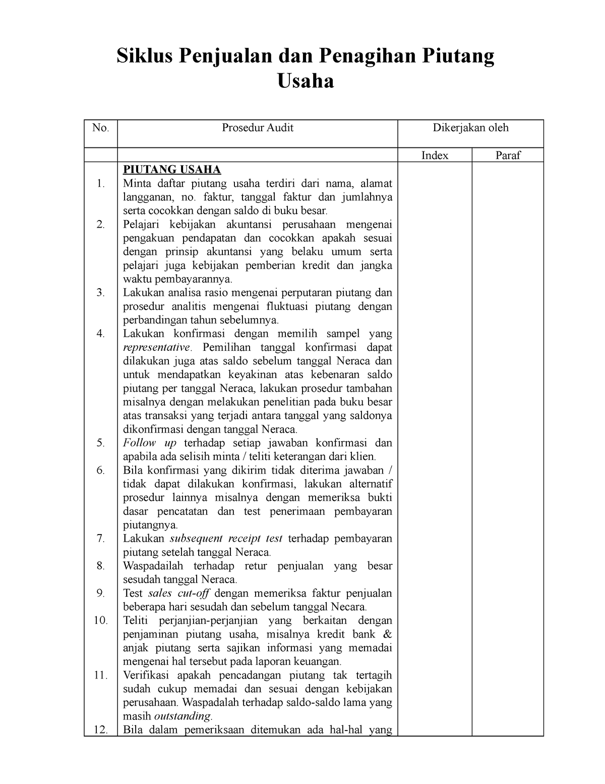 Modul 2 Prosedur Audit Sales Ar Siklus Penjualan Dan Penagihan Piutang Usaha No Prosedur 2730