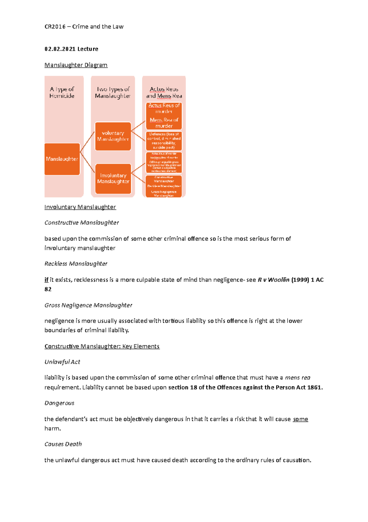 Constructive Manslaughter: Elements and Examples - Studocu