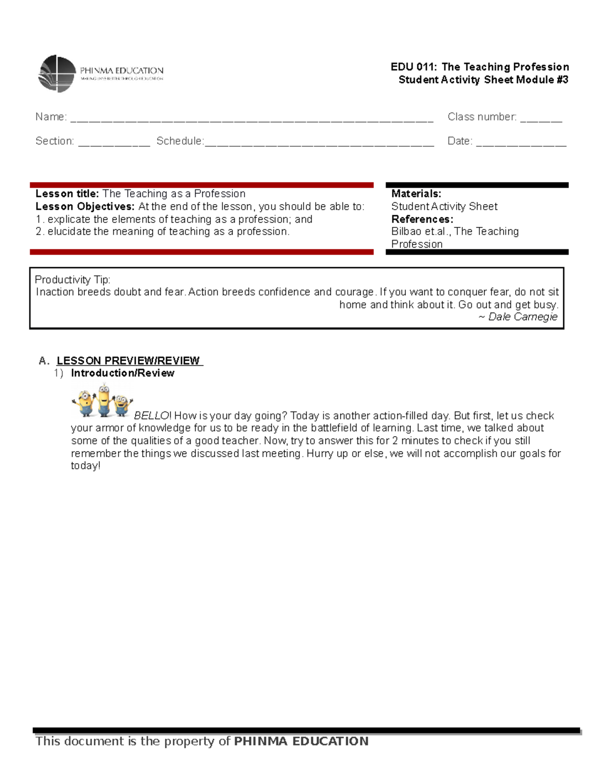 TG#3-EDU 011 - Teaching profession - Student Activity Sheet Module ...