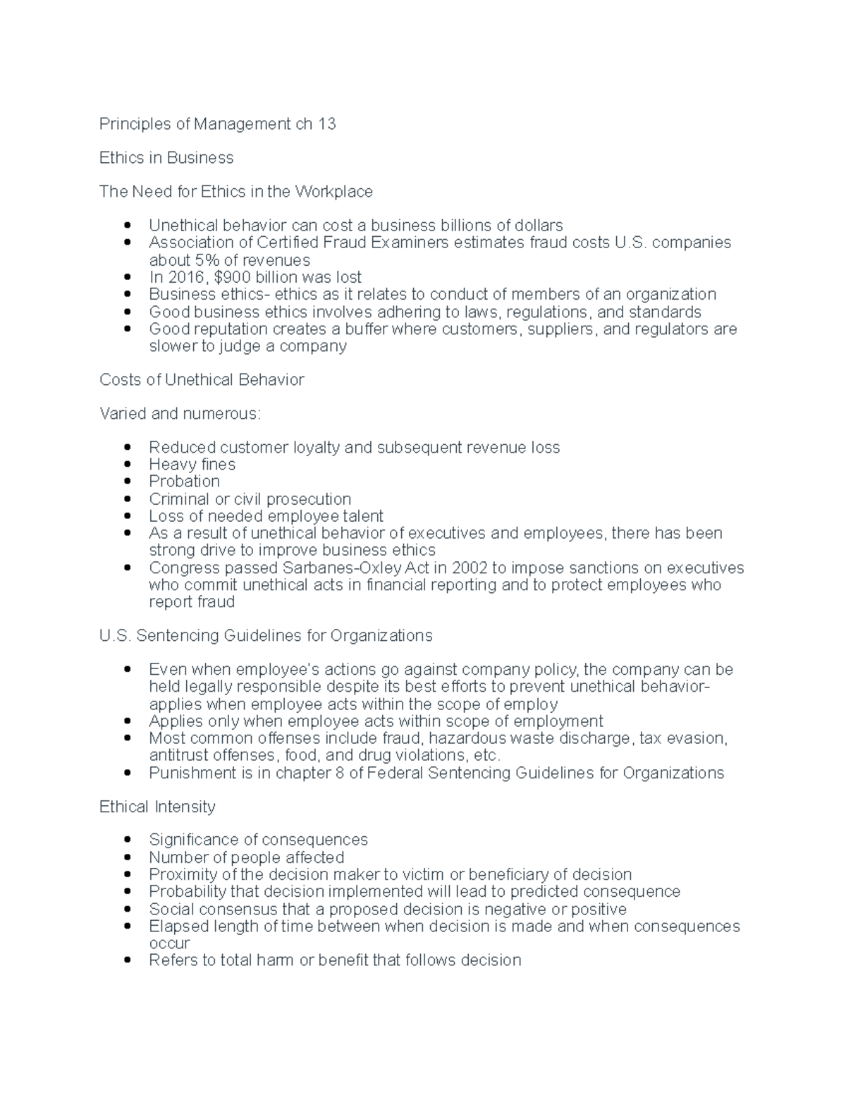 Management notes ch13 - Principles of Management ch 13 Ethics in ...