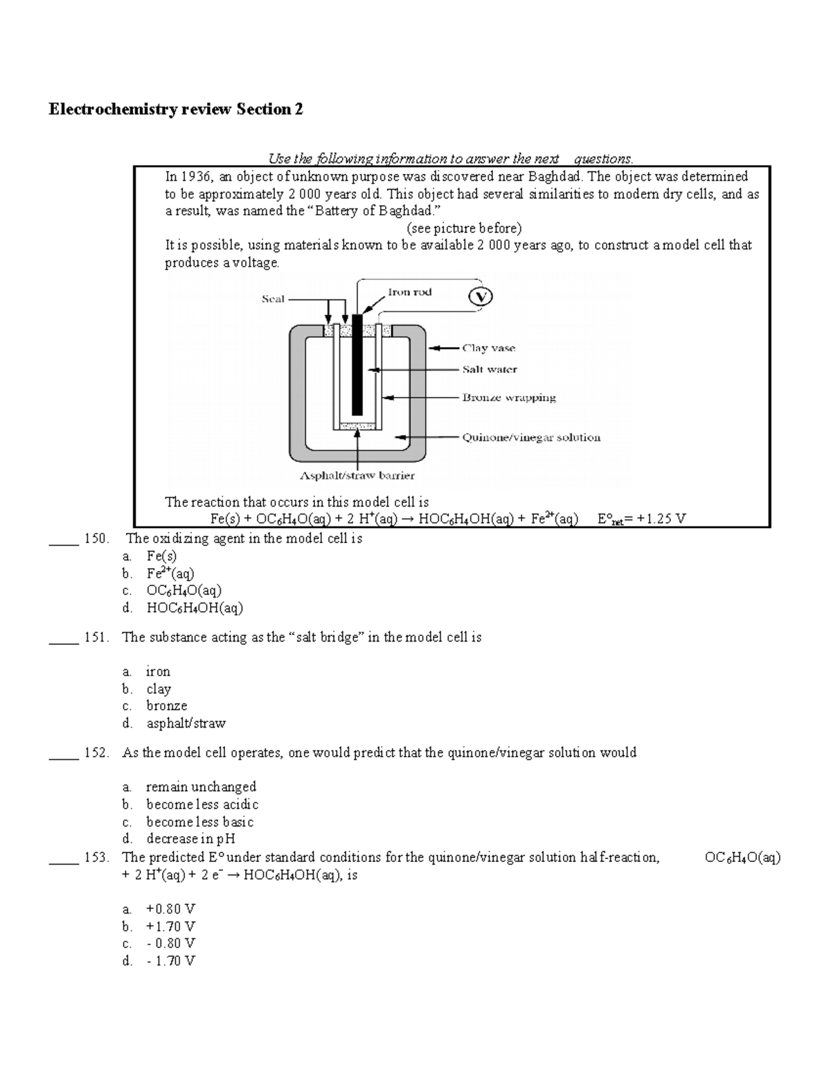 Electrochemistry Diploma Questions Section 2 Copy Electrochemistry review Section 2 Use the