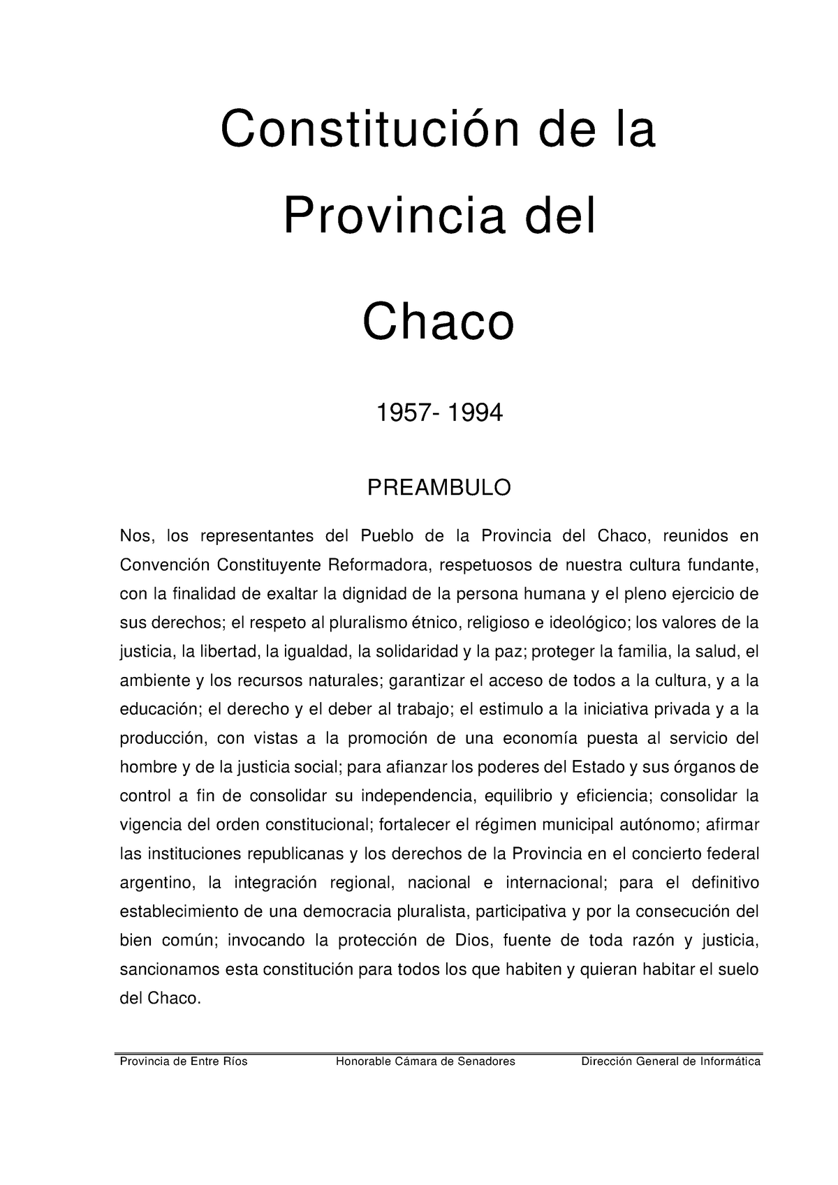 Constitucion de la Provincia de Chaco Constituci n de la