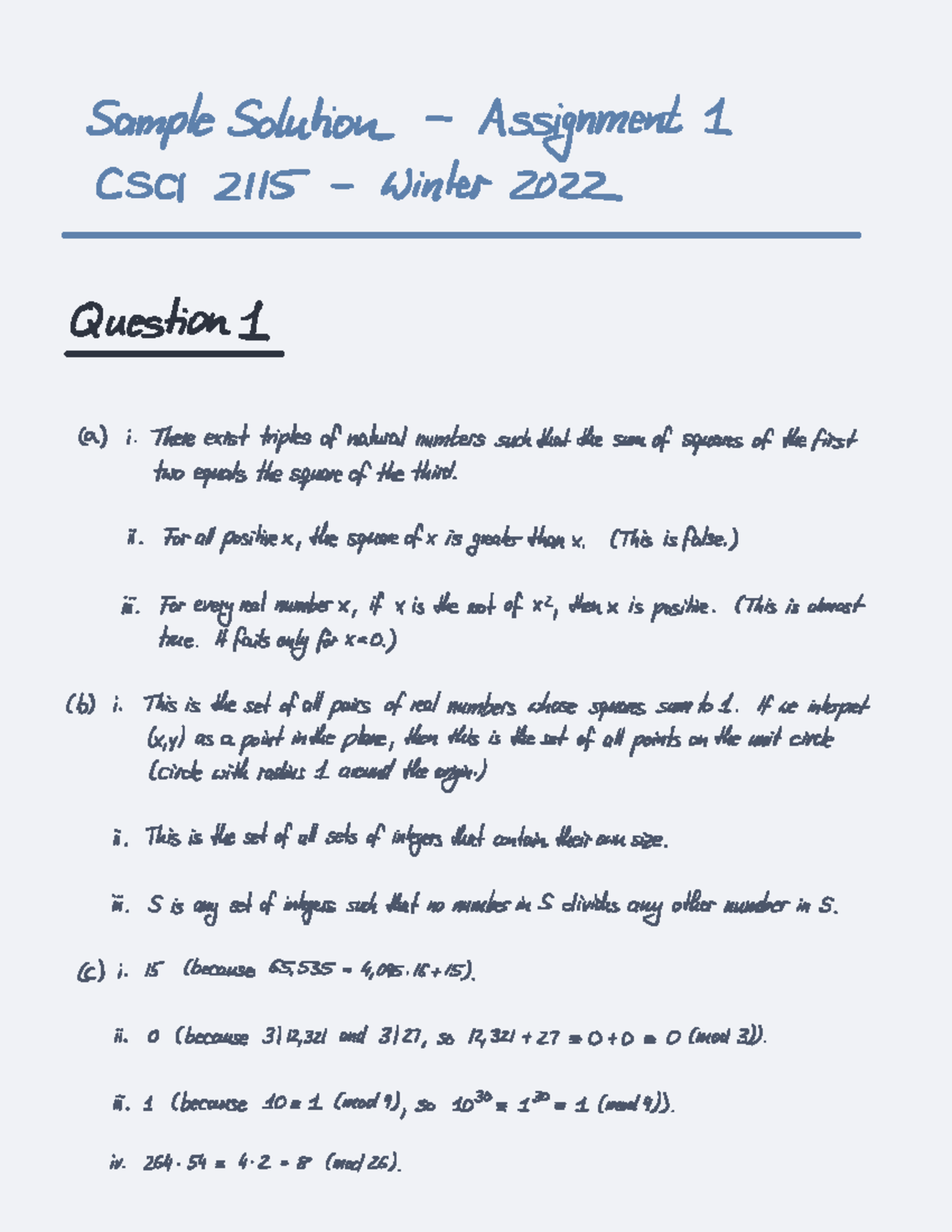 Assignment 1 Solution - Sample solution Assignment 1 CSCI 2115 Winter ...