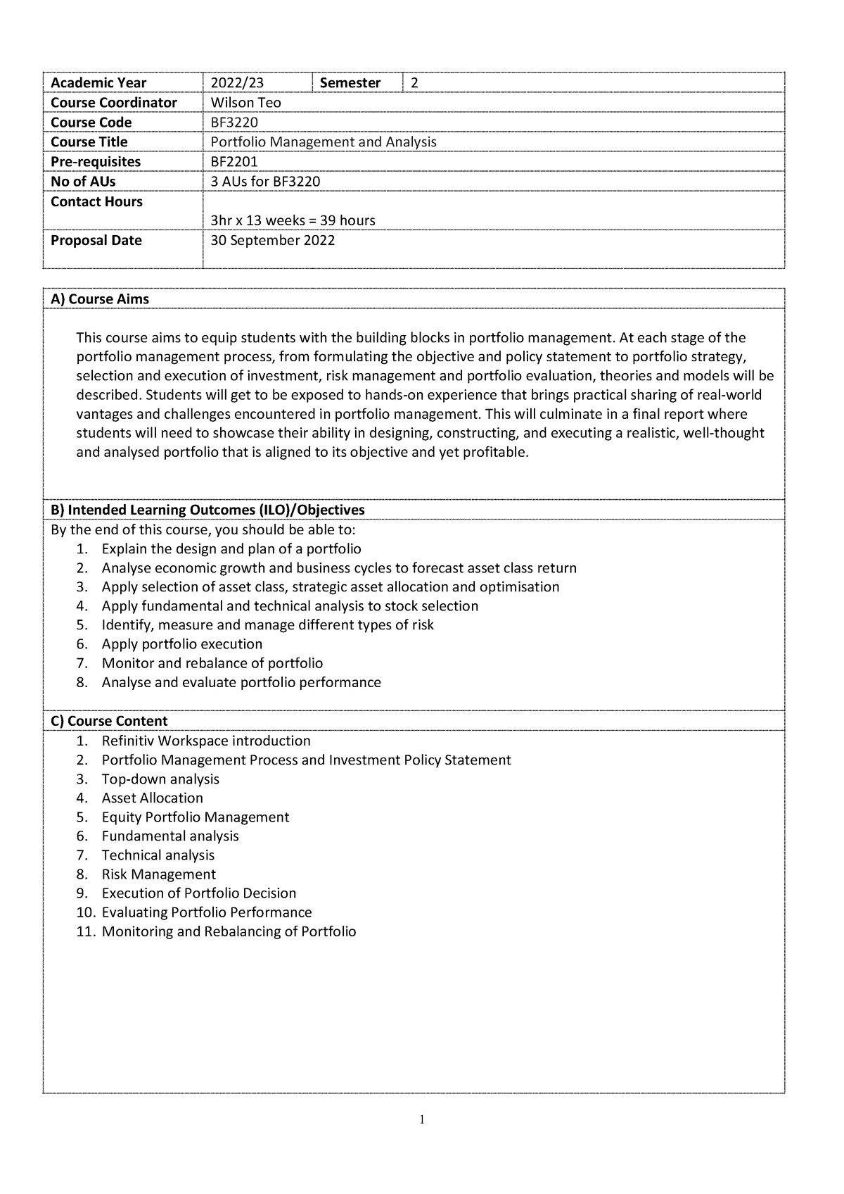 BF3220 Portfolio Management and Analysis - Academic Year 2022/23 ...