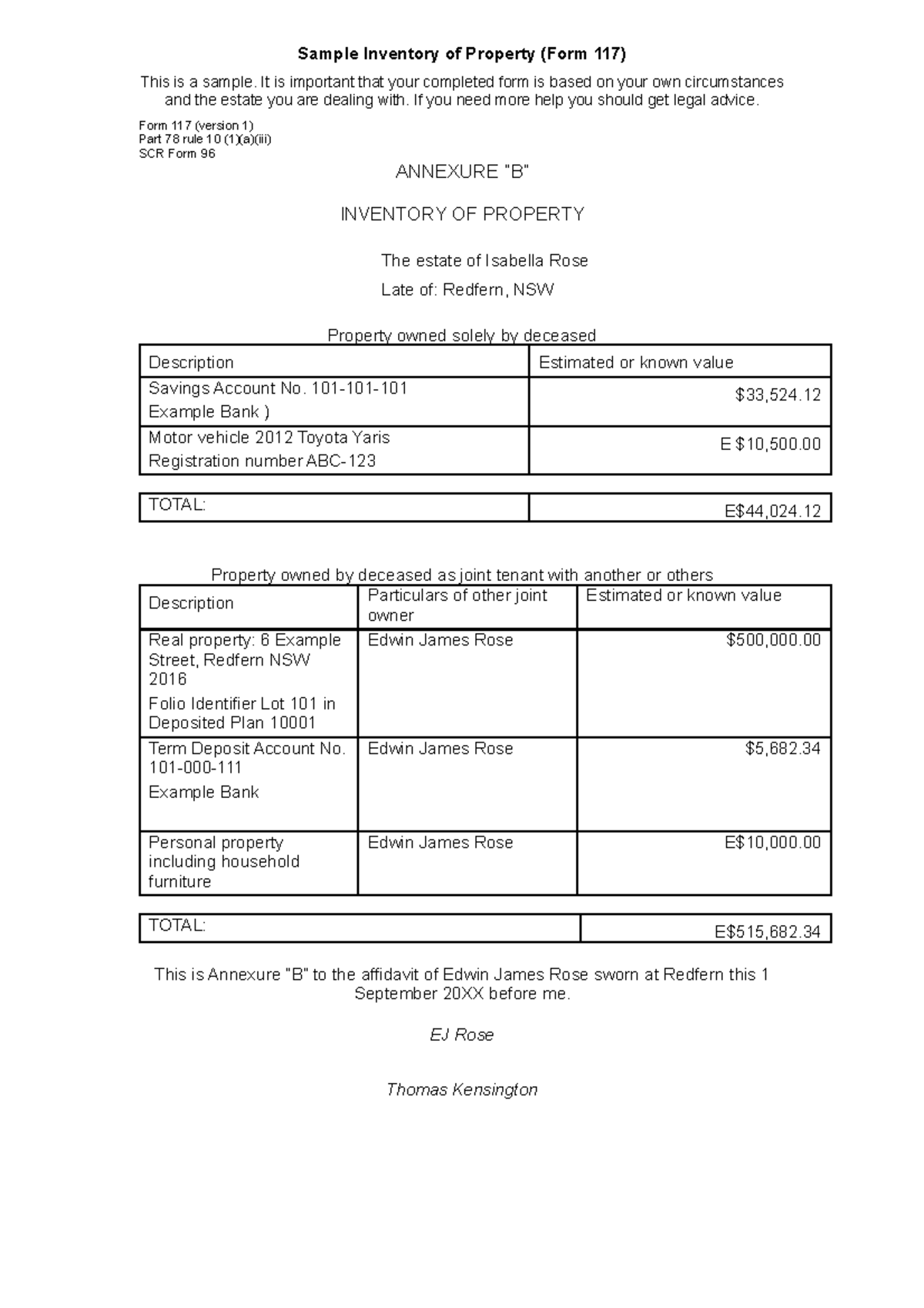 Sample inventory of property form 117 - Sample Inventory of Property ...